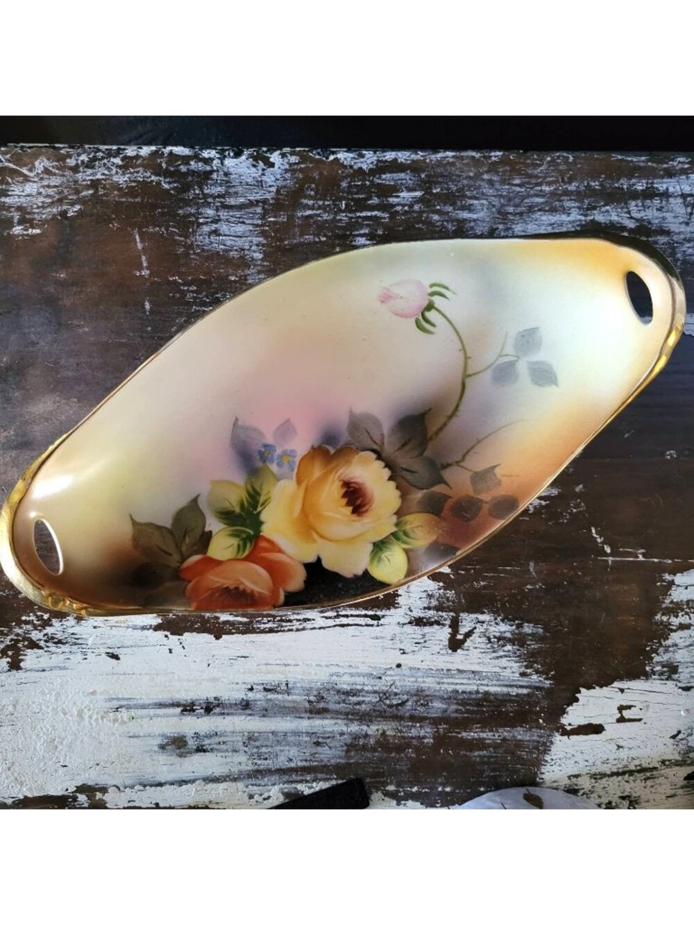 Antique 1920s Noritake Morimura Hand Painted Roses Oval Dish Celery Dish
